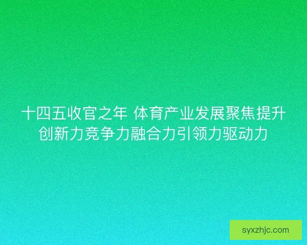 十四五收官之年 体育产业发展聚焦提升创新力竞争力融合力引领力驱动力